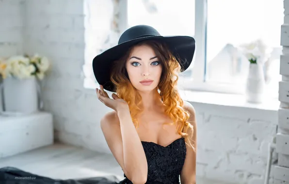 Picture look, girl, flowers, face, sweetheart, model, portrait, hat, makeup, dress, light, red, beautiful, fashion, photographer, …