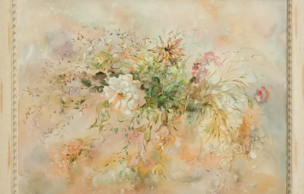 Picture, a bouquet of flowers, Still life, Sfumato, gift painting, Petrenko Svetlana, otenki pink, grayscale
