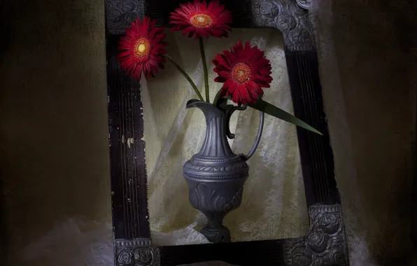 Flowers, style, frame, vase, vintage