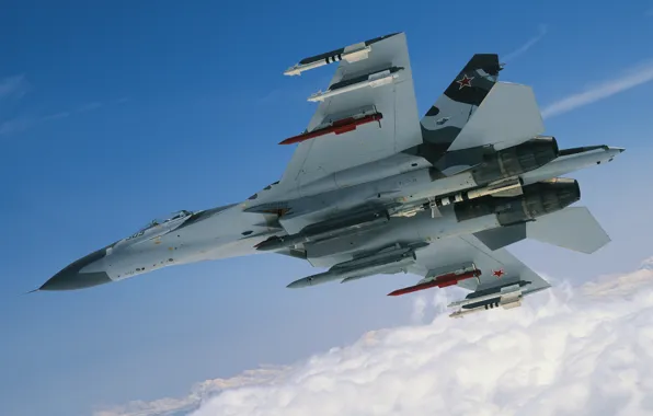 The sky, flight, fighter, Su-27