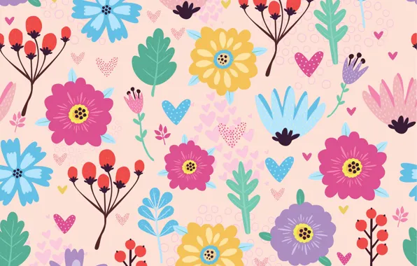 Picture flowers, texture, flowers, BACKGROUND, pattern, berries, Seamless