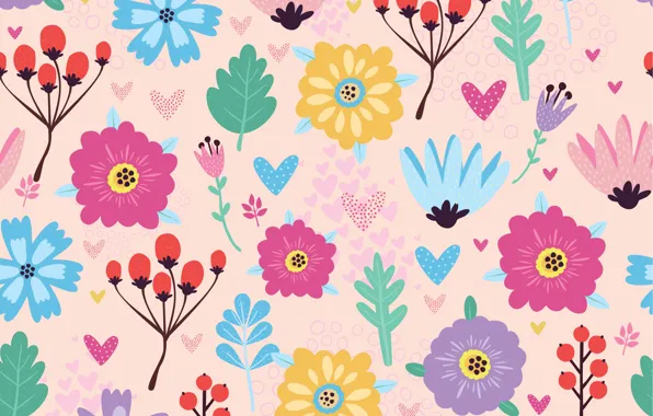 Flowers, texture, flowers, BACKGROUND, pattern, berries, Seamless