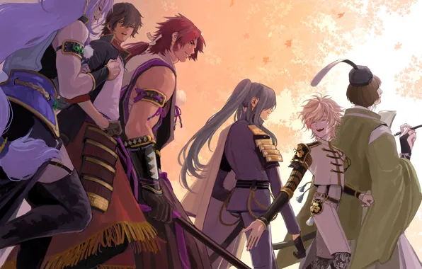 Art, guys, warriors, Touken Ranbu, Dance of swords