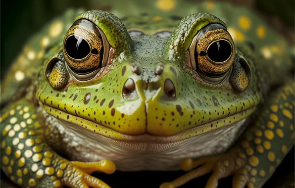 Look, macro, frog, portrait, green, digital art, AI art, neural network