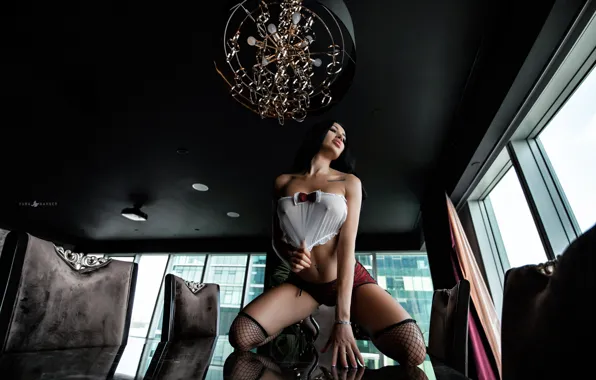 Chest, sexy, pose, model, body, panties, Windows, chairs