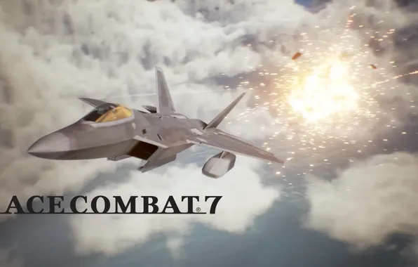 Explosion, Clouds, F-22 Raptor, Aviation, Aircraft, Fighter Jet, Ace Combat, Ace Combat 7
