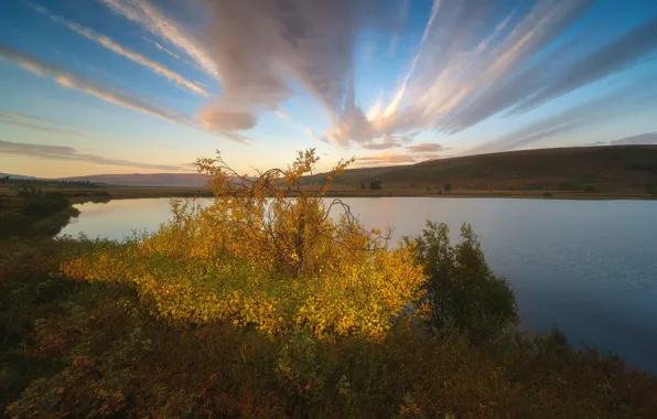 Picture autumn, landscape, nature, lake, hills, tundra, Ural, The Arctic