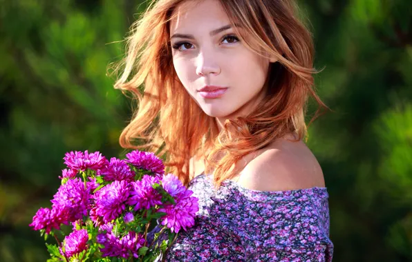Picture look, flowers, face, Alicia Love