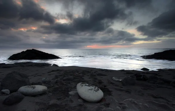 Sea, landscape, night, shore, Iceland, Hafnarfjordur