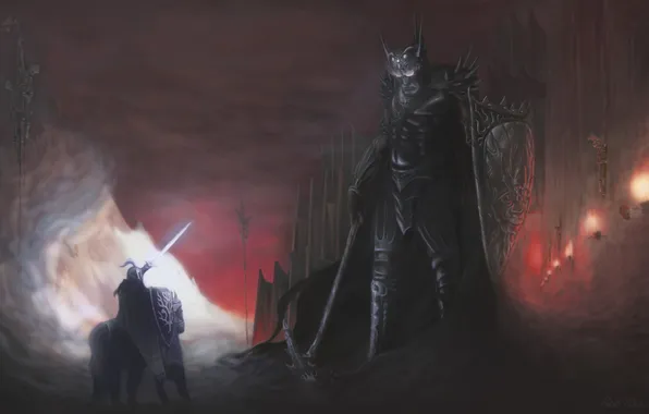 Picture weapons, wall, armor, giant, fortress, torches, skeletons, Knight
