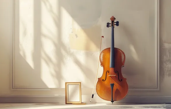 Light, music, wall, violin, frame, musical instrument, AI art, neural network