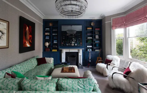 Design, style, room, interior, fireplace, living room, upholstered furniture