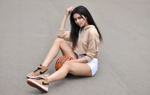 Girl, the ball, brunette, Playground, basketball, Maxim Romanov, Kira Petrov