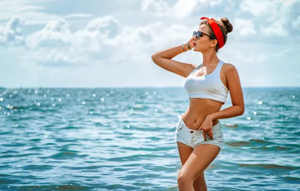 Sea, the sky, the sun, clouds, landscape, sexy, pose, model