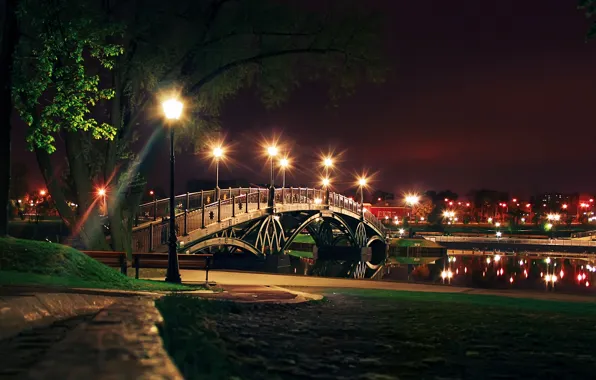 Picture night, bridge, the city, lights, channel, bridge, night, Town