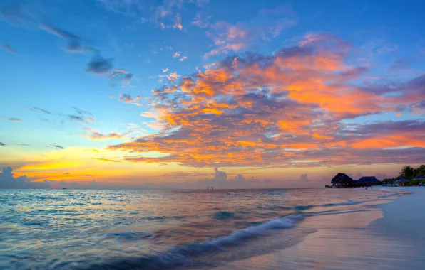 Sand, sea, beach, the sky, the sun, clouds, sunset, tropics