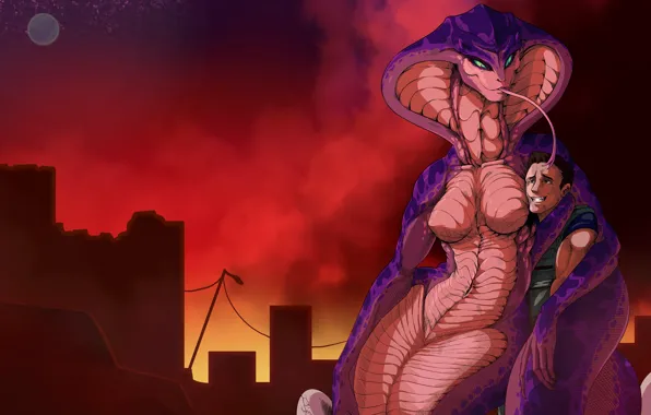 City, moon, game, Viper, snake, man, XCOM, lamia