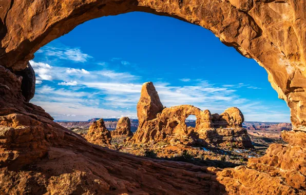 Picture the sky, clouds, rocks, arch, Utah, USA