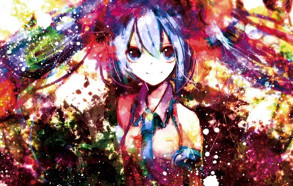 Girl, paint, colorful, art, tie, form, vocaloid, hatsune miku