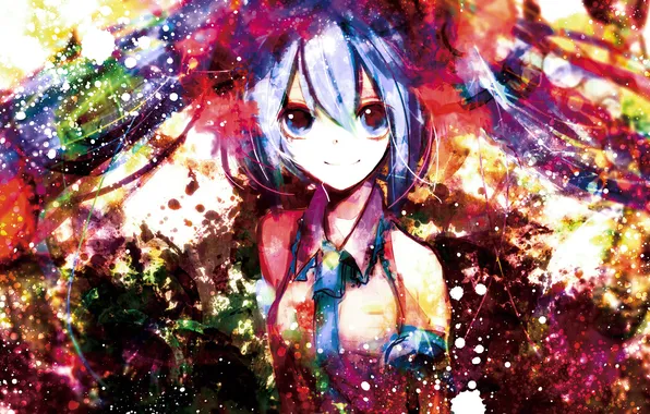 Picture girl, paint, colorful, art, tie, form, vocaloid, hatsune miku