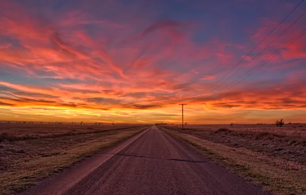 Road, landscape, sunset