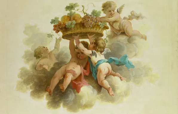 Oil, picture, canvas, Four Putti with a Basket of Fruit, Putto