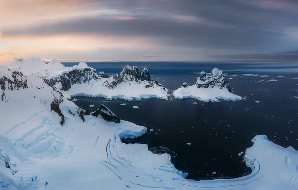 Clouds, horizon, ice, Antarctica, snow, cold, Daniil Korzhonov