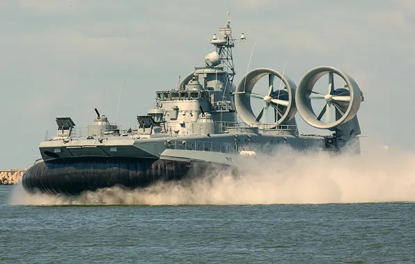 Ship, hovercraft, landing, Bison