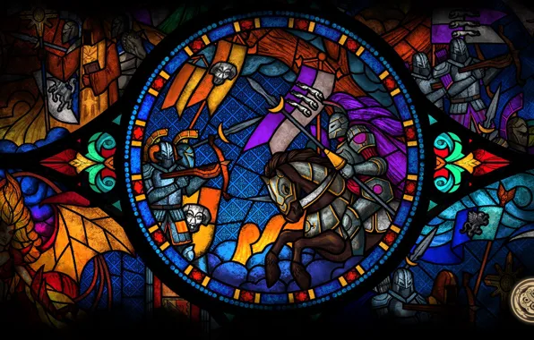 Picture glass, the game, monster, beauty, flag, stained glass, armor, battle