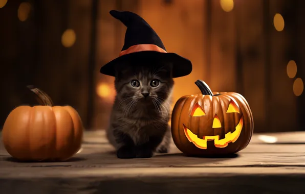 Autumn, cat, look, light, lights, pose, smile, kitty