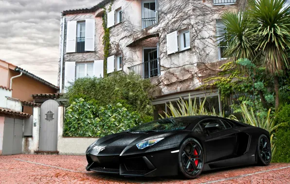 Black, Lamborghini, House, LP700-4, Aventador, Aventador, Sports car