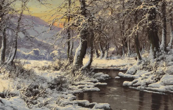 Laszlo Neogrady, Hungarian painter, Laszlo Nogradi, Hungarian painter, Winter stream, Winter Stream