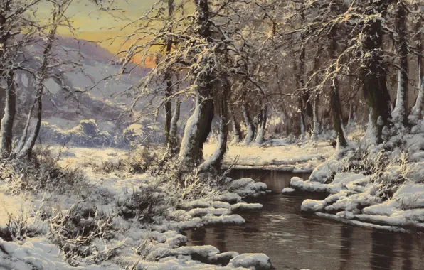 Picture Laszlo Neogrady, Hungarian painter, Laszlo Nogradi, Hungarian painter, Winter stream, Winter Stream