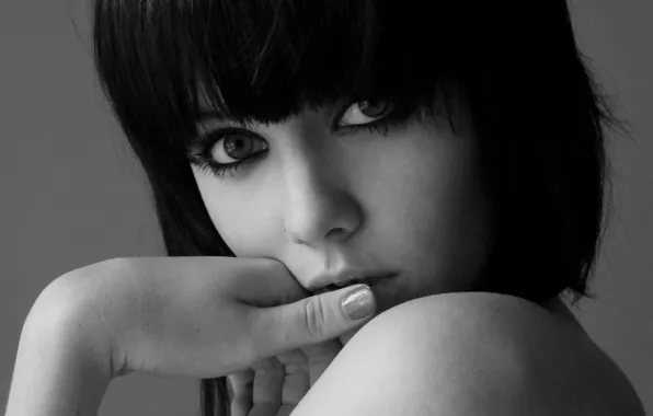 Picture look, model, black and white, brunette, beautiful eyes, Mellisa Clarke