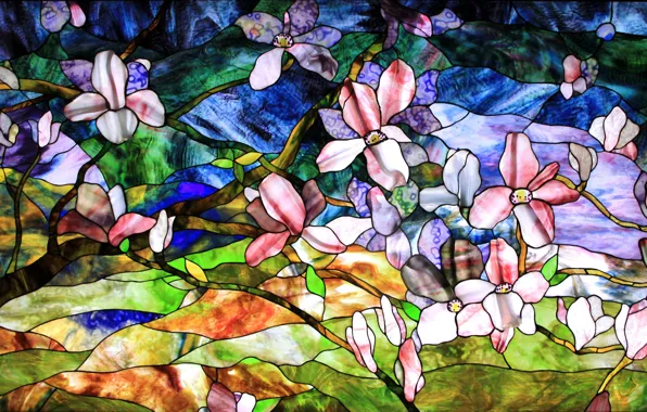 Picture abstraction, background, texture, stained glass, floral ornament, stained glass film
