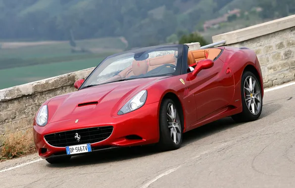 Picture road, auto, red, Ferrari, Ferrari California