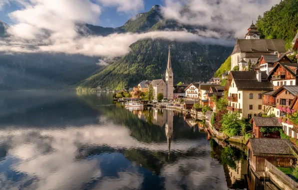 Picture clouds, mountains, lake, building, home, Austria, Alps, Austria