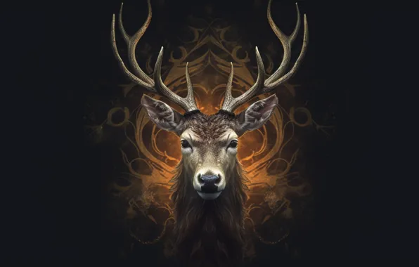 Look, face, deer, black background, AI art, neural network