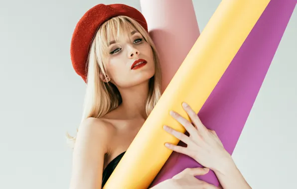 Pose, paper, background, makeup, hairstyle, blonde, beauty, takes