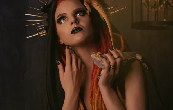 Look, girl, face, pose, Gothic, portrait, crown, hands