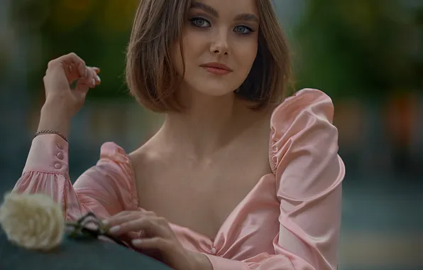 Sweetheart, model, Christina, white rose, Oleg Buneev