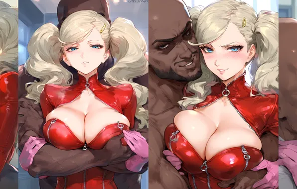 Black & white, black man, anime girl, Person 5, sexy chick, Game art, Ann Takamaki, …
