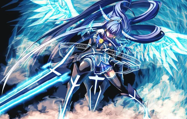 Picture girl, weapons, wings, sword, art