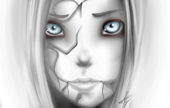 Eyes, girl, face, anime, art, scars, orianna, zackargunov