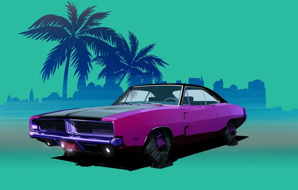 Dodge, Charger, Neon, Dodge Charger, Synth, VTOL, Retrowave, Synthwave