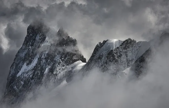 Beautiful, mountain, shot, snowy, covered, magical, peak