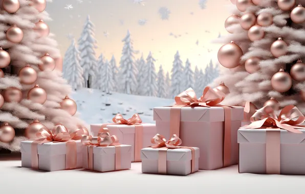 Winter, snow, decoration, tree, Christmas, New year, white, Christmas