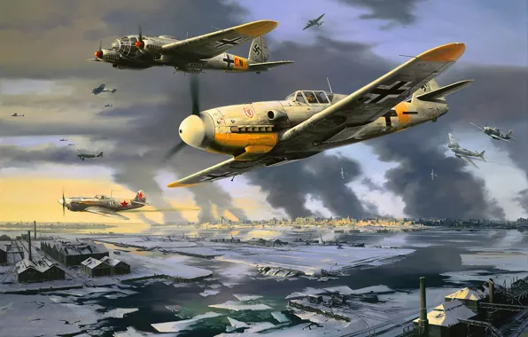 Picture aircraft, war, art, airplane, aviation, dogfight