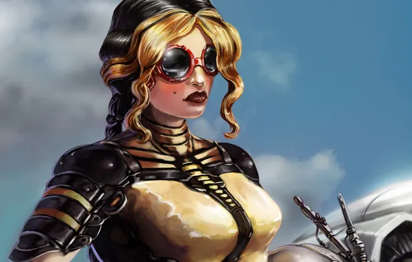 Picture girl, art, glasses, costume, mole, curls