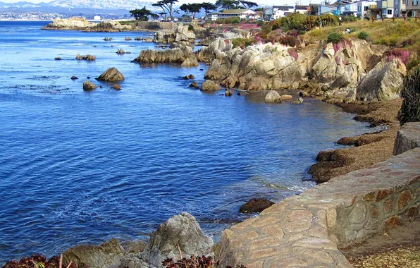 Picture sea, the sky, mountains, rendering, rocks, home